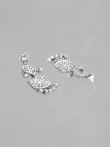 Rubans Handcrafted Oxidised Silver Plated Filigree Design Drop Earring with Ghungroo Beads