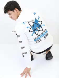 KETCH Men White Printed Hooded Sweatshirt
