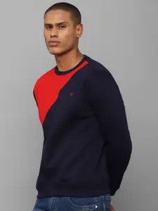 Allen Solly Men Navy Blue Cotton Colourblocked Sweatshirt