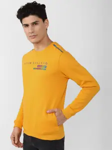 Peter England Casuals Men Mustard Yellow Printed Pullover Sweatshirt