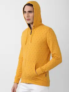 Van Heusen Sport Men Yellow Cotton Printed Hooded Sweatshirt