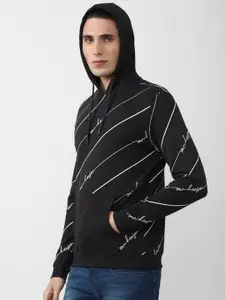 Van Heusen Sport Men Black Printed Cotton Hooded Sweatshirt