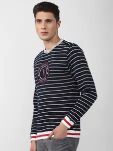 Van Heusen Sport Men Navy Blue Striped Sweatshirt