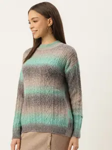 Madame Women Charcoal Grey & Blue Ombre Pullover Sweater