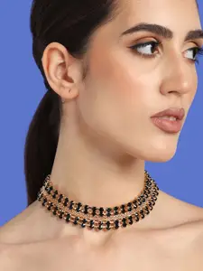 SOHI Gold-Toned & Black Gold-Plated Necklace