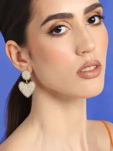 SOHI Gold-Toned & White Gold Plated Heart Shaped Drop Earrings