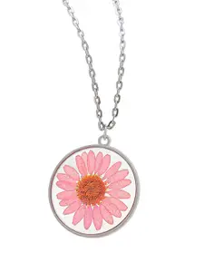 Saizen Silver-Plated Dry Pink Sunflower Design Pendant