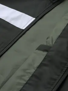 Allen Solly Sport Men Olive Green & White Striped Tailored Jacket