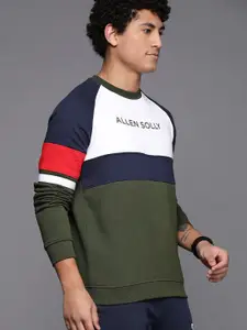Allen Solly Sport Men Olive Green & White Colourblocked Sweatshirt