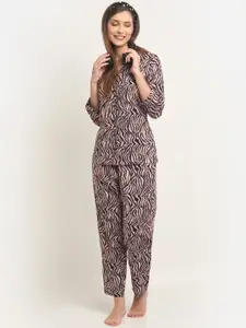 Boston Club Women Pink & Black Printed Night suit