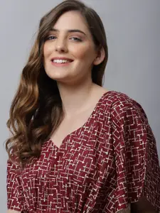 Secret Wish Maroon Printed Maxi Nightdress