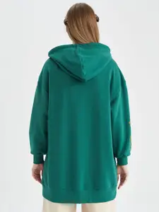 DeFacto Women Green Printed Longline Hooded Pullover
