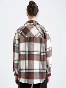 DeFacto Women Brown Checked Casual Shirt