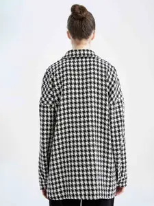DeFacto Women Black Micro Checks Casual Shirt