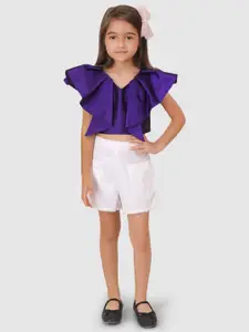 Jelly Jones Girls Violet Flutter Sleeves Crop Top