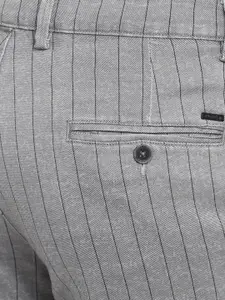 Turtle Men Grey Striped Relaxed Tapered Fit Trousers