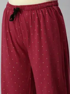 Kryptic Women Maroon Printed Pure Cotton Relaxed Fit Lounge Pants