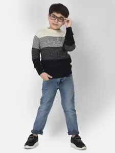 Crimsoune Club Boys Black & Beige Colourblocked Pullover