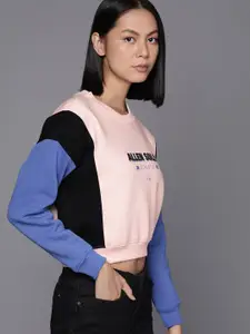 Allen Solly Woman Pink & Blue Brand Logo Printed Sweatshirt
