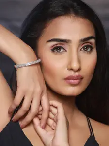 Priyaasi Women Silver-Toned & White American Diamond Silver-Plated Bangle-Style Bracelet