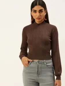 FOREVER 21 Women Brown Styled Back Striped Pullover