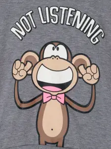 YK Girls Grey Graphic Printed Hooded Cotton Sweatshirt