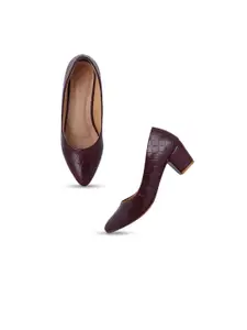 Style Shoes Maroon Textured Block Pumps