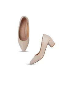 Style Shoes Cream-Coloured Printed Block Pumps