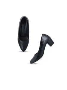 Style Shoes Black Textured Block Pumps