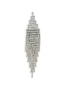 AccessHer Silver-Toned Feather Shaped Drop Earrings