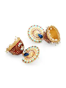 AccessHer Women Gold-Plated & Red Peacock Shaped Meenakari Jhumkas Earrings