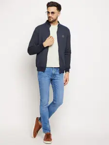 Duke Men Navy Blue Checked Fleece Sweatshirt