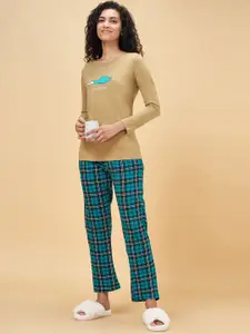 Dreamz by Pantaloons Women Khaki & Green Night suit