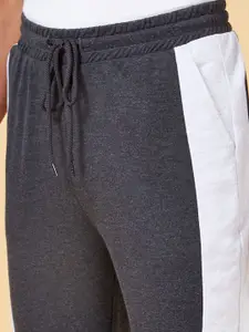 Ajile by Pantaloons Men Black & Grey Melange Color Blocked Slim-Fit Joggers