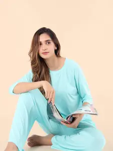 Nite Flite Women Blue Solid Night suit