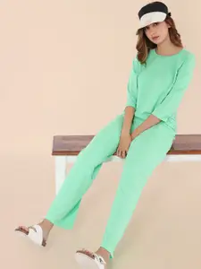 Nite Flite Women Sea Green Solid Night suit