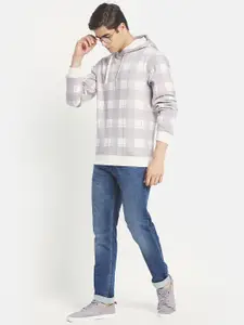 Octave Men Lavender & white Checked Hooded Sweatshirt