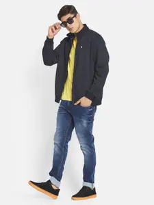 Octave Men Navy Blue & Grey Printed Fleece Sweatshirt