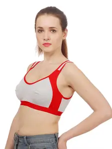 AROUSY Red & Grey Non Padded & Non-Wired Minimizer Bra