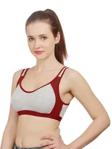 AROUSY Maroon & Grey Non Padded & Non-Wired Minimizer Bra