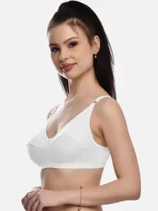 FIMS Women White Solid Cotton Non Padded Bra