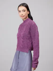 20Dresses Women Purple Cable Knit Pullover Sweater