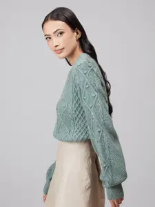 20Dresses Women Green Cable Knit Round Neck Pullover