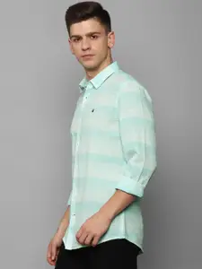 Louis Philippe Sport Men Green Slim Fit Horizontal Striped Cotton Casual Shirt