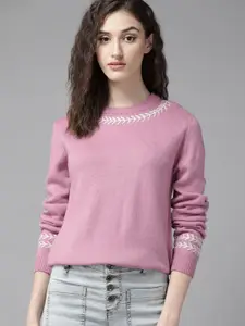 The Roadster Lifestyle Co. Women Pink Solid Sweater