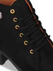 Krafter Women Black Solid Block-Heeled Chunky Boots