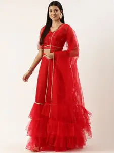 Ethnovog Embroidered Mirror Work Ready to Wear Lehenga  Blouse With Dupatta