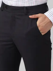 Van Heusen Men Black Textured Slim Fit Formal Trousers