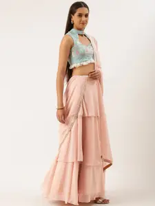Ethnovog Blue  Pink Embellished Sequinned Ready to Wear Lehenga  Blouse With Dupatta