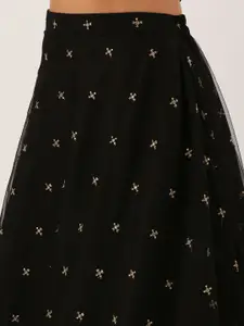 Ethnovog Women Black Sequined Foil Print Ready to Wear Lehenga  Blouse with Shrug